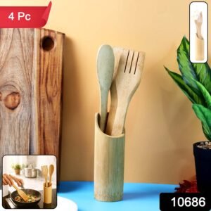 Bamboo Spatula Set – Eco-Friendly 4 Pc Cooking Utensils with Holder