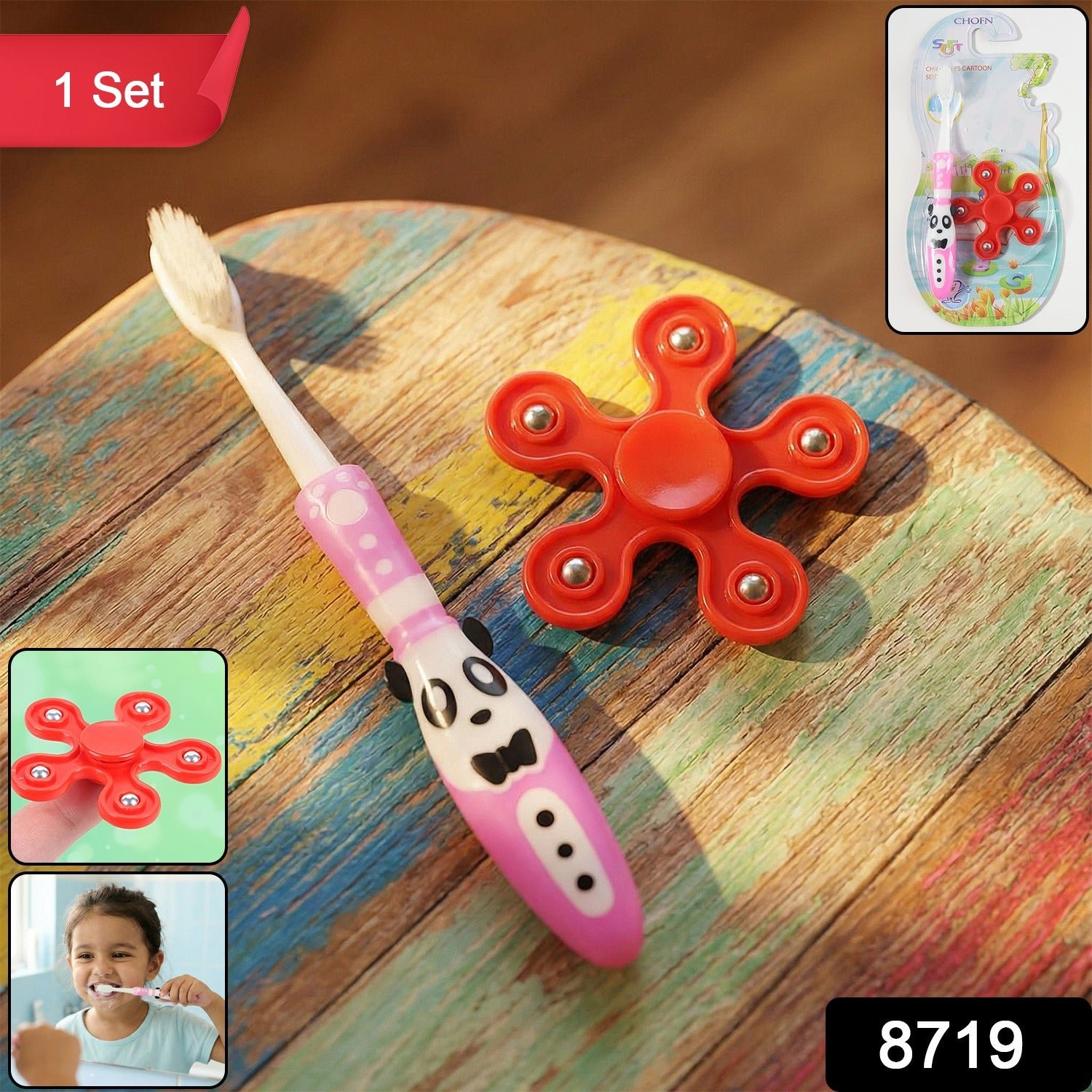 Kids Toothbrush – Fun Panda Design with Fidget Spinner Toy Set