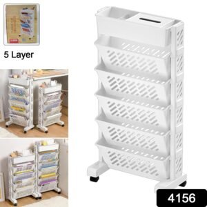 Movable Plastic Bookshelf – Large 5-Tier Rotatable Organizer