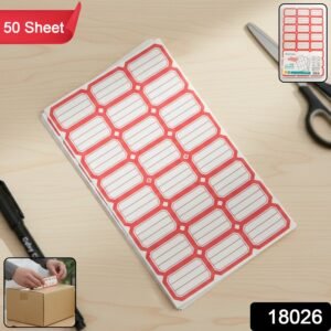 Self-Adhesive Label Stickers – 50 Red & White Sheets for Easy Organization