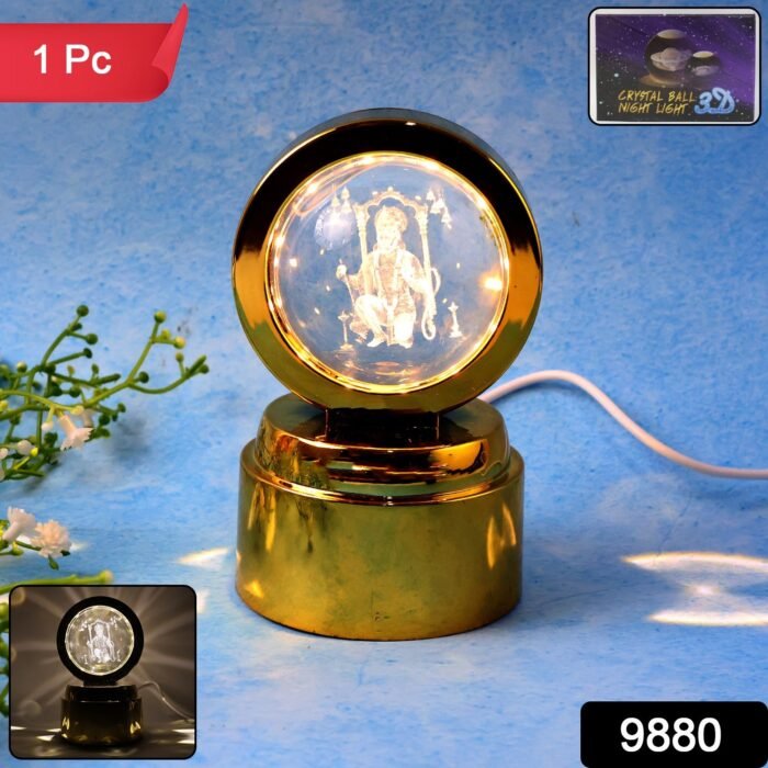 Bajrang Bali 3D Crystal Ball Night Light – Soothing LED Glow