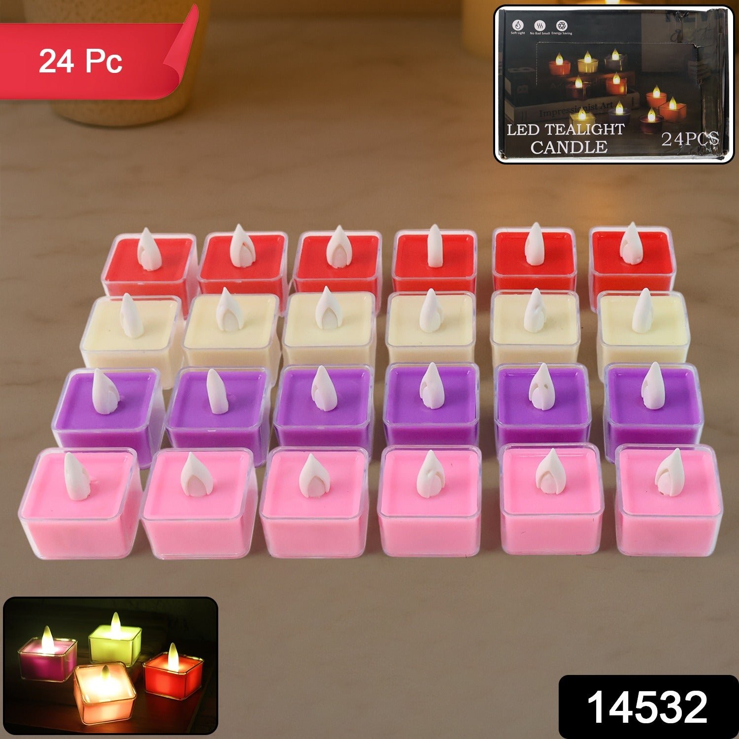 LED Tealight Candles – Set of 24 Multi-Color Flameless Lights