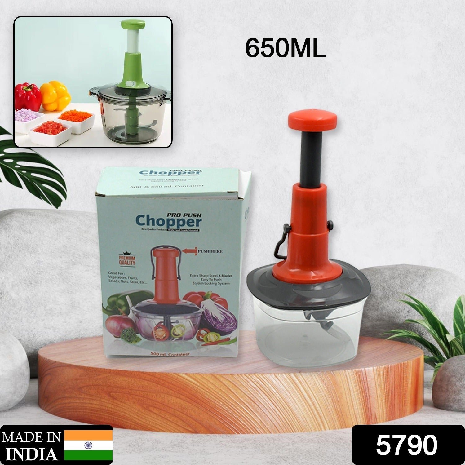 Manual Food Chopper – 650ml, 3 SS Blades, Anti-Slip | Quickslice