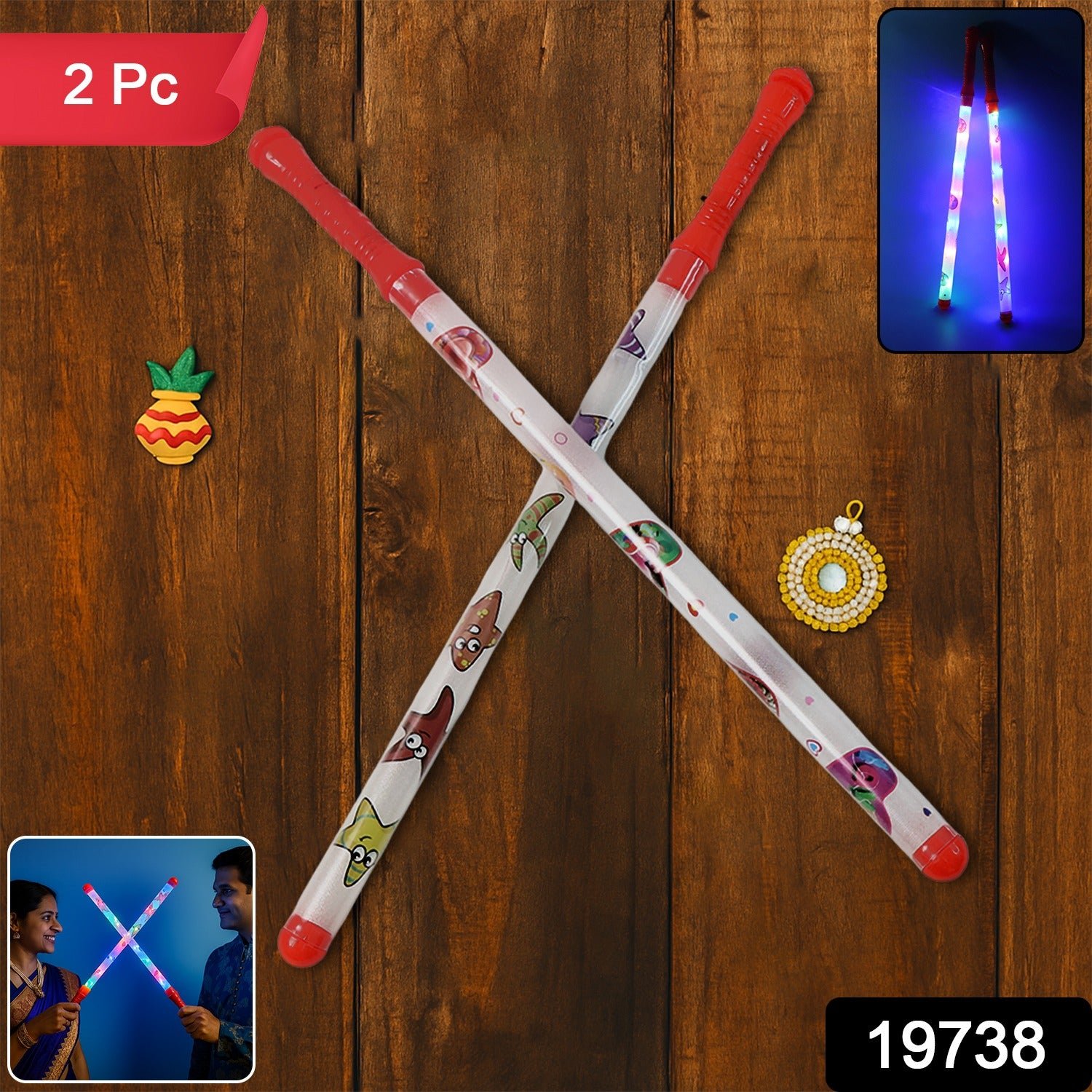 LED Dandiya Sticks – 2 Piece Set with Multi-Color Lights