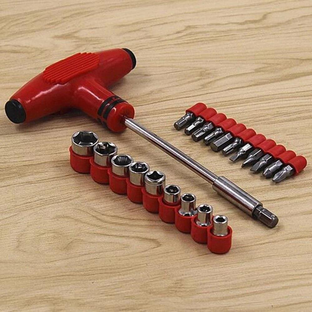 Ratchet Socket Set – 21-Piece T-Shape Tools | XcelCraft