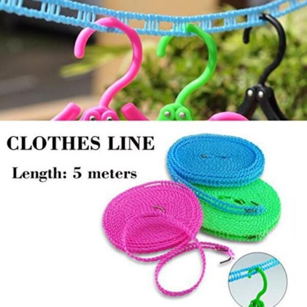 Nylon Clothesline – 5m Windproof Rope with Hooks | BathNova