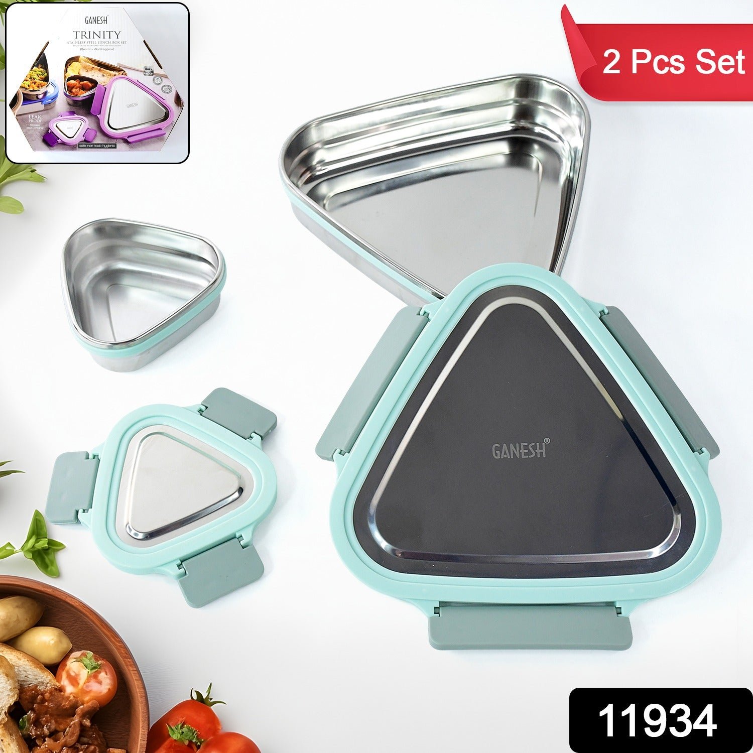 Triangle Stainless Steel Lunch Box Set – Compact Leakproof 2-Piece Tiffin