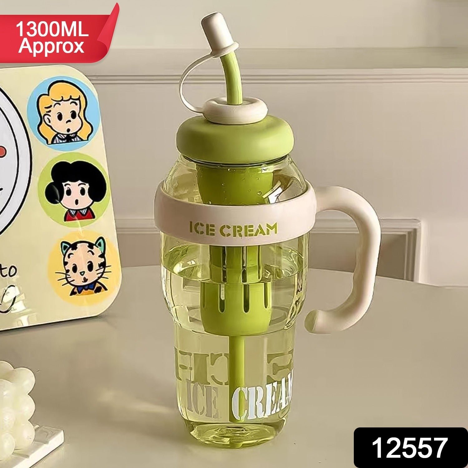 Ice Cream Themed Water Bottle – 1300ML Large Capacity Leakproof Sipper