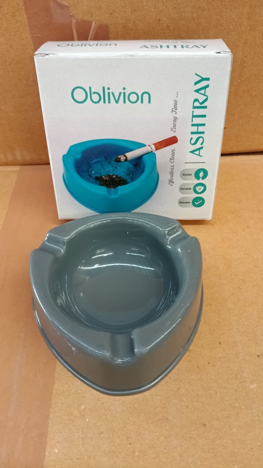 3ba286b2-9948-4be9-898a-44f83a41ebf5 Plastic Ashtray – Durable Grey with Triple Cigarette Slots