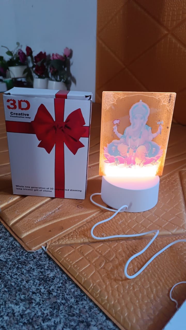 3D Lord Ganesh Frame – Soft White LED Night Light for Home Decor