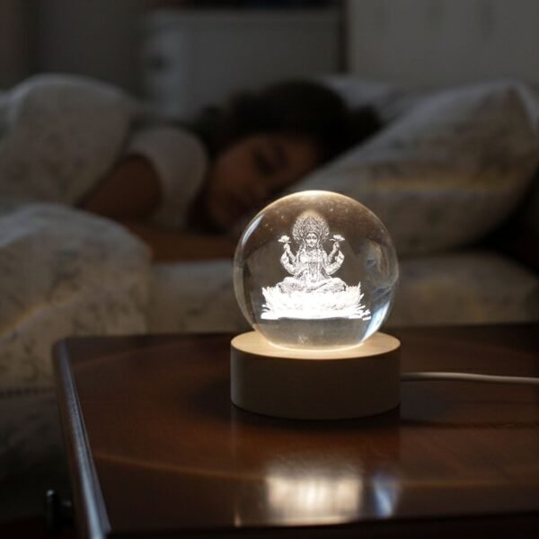 3D Crystal Lakshmi Ball LED Night Lamp – Warm Spiritual Decor