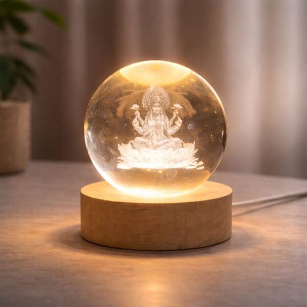 3D Crystal Lakshmi Ball LED Night Lamp – Warm Spiritual Decor