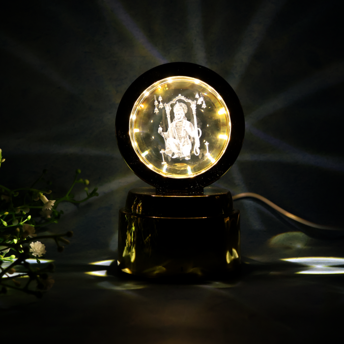 Bajrang Bali 3D Crystal Ball Night Light – Soothing LED Glow