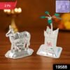 Kamdhenu Cow & Tulsi Plant Silver-Plated Pair – Divine Pooja Décor