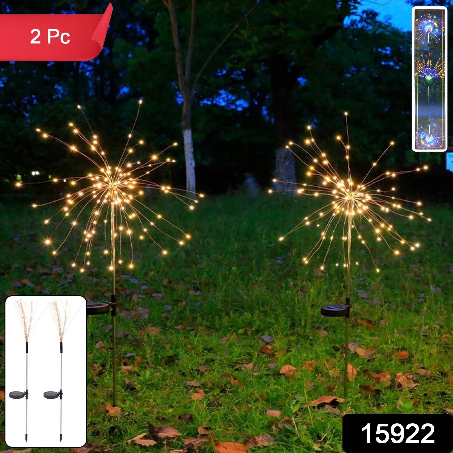 Solar Starburst Garden Lights – Warm White Firework Effect 2 Pc Set
