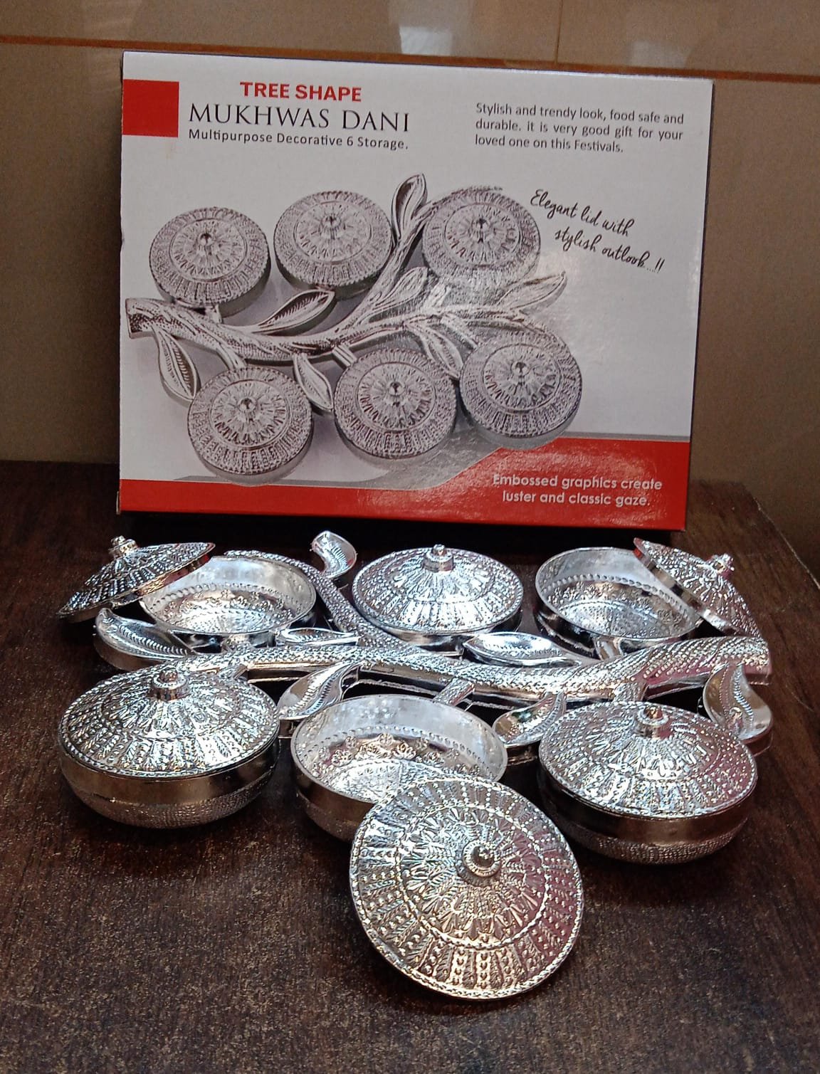 Mukhwas Dani Tray – 6-Compartment Tree Shape Serving | Styleva