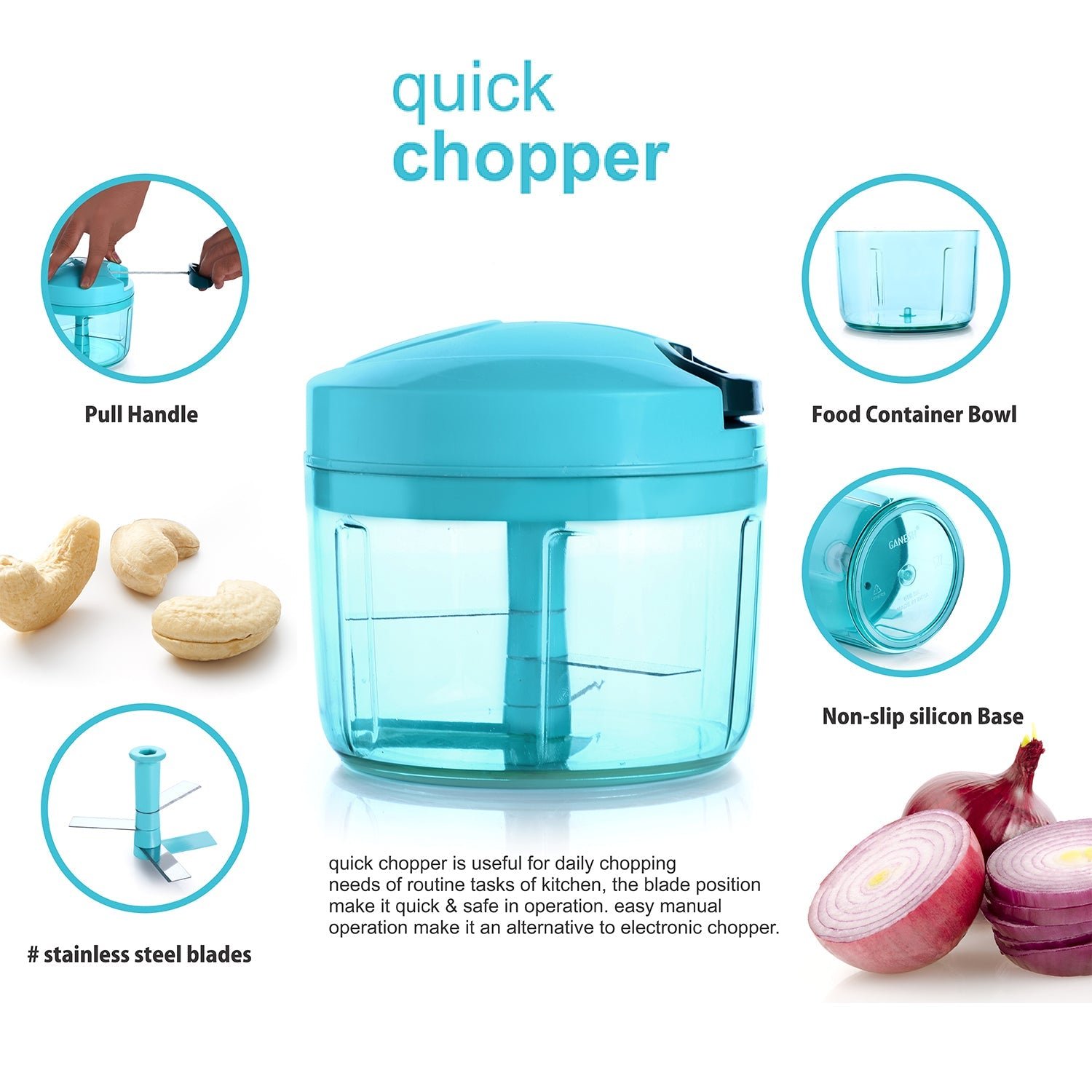 Vegetable Chopper – 725ml Manual Quick Chopper for Kitchen | Ganesh