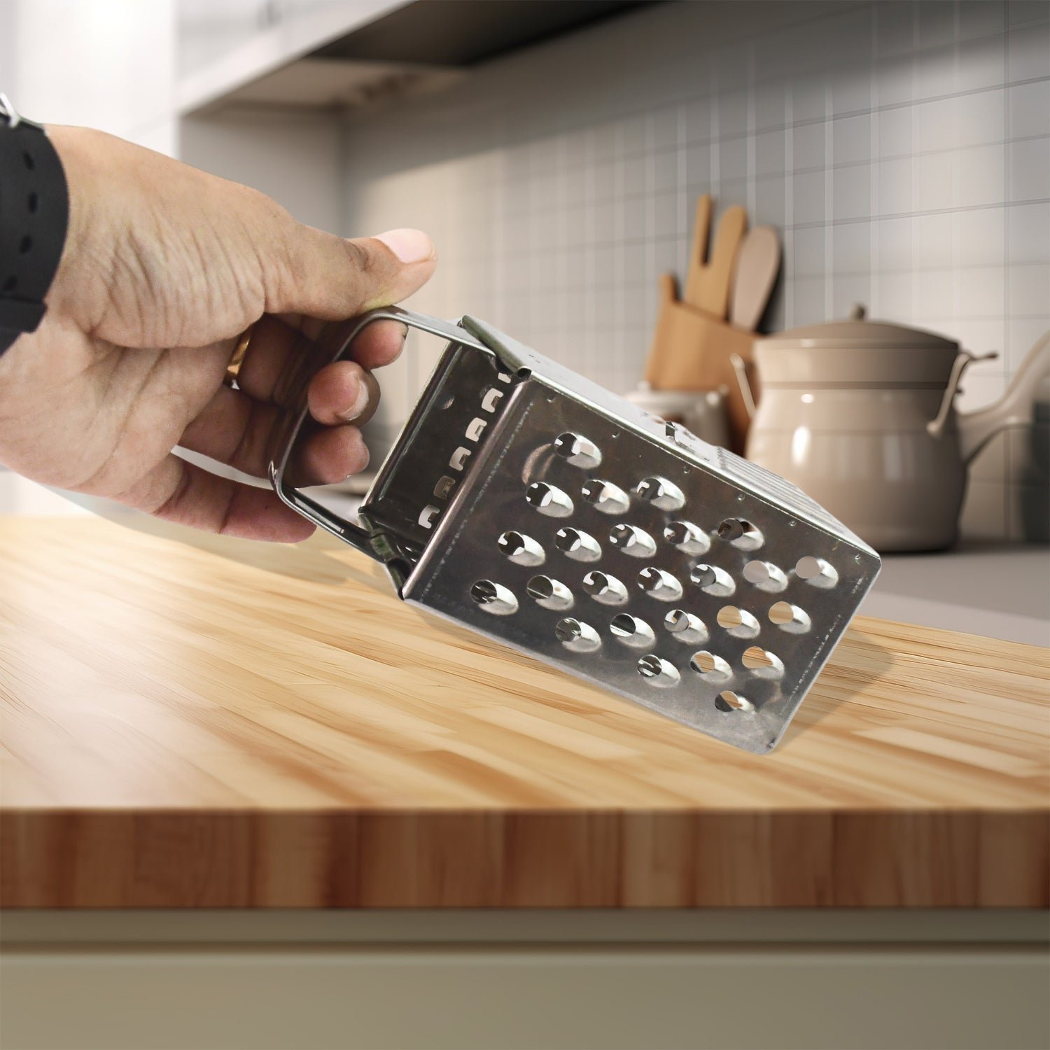 Stainless Steel 4-in-1 Compact Grater & Slicer – Durable Kitchen Tool