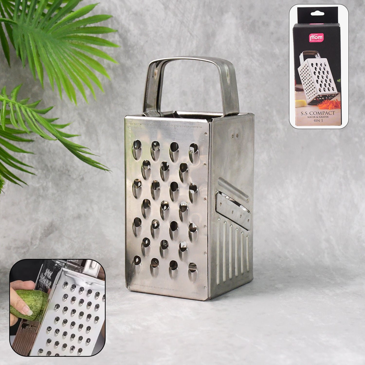 Stainless Steel 4-in-1 Compact Grater & Slicer – Durable Kitchen Tool