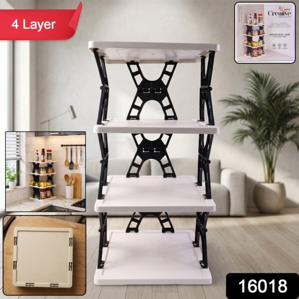 Multipurpose Foldable 4 Layer Storage Rack – Space Saving Organizer