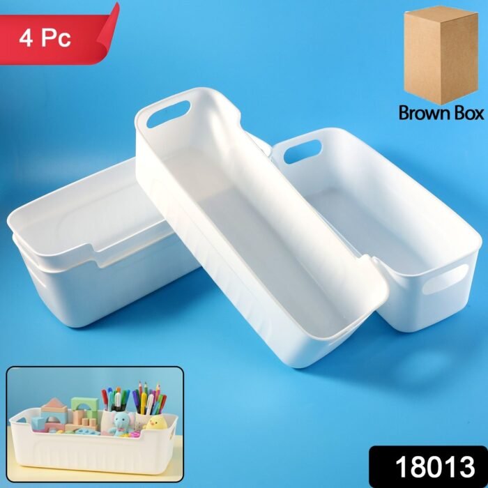 40018013-150Pc-Basketorganizerdrawer4pcswhite-Av-Sv White Plastic Storage Basket Set – 4 Durable Stackable Organizers