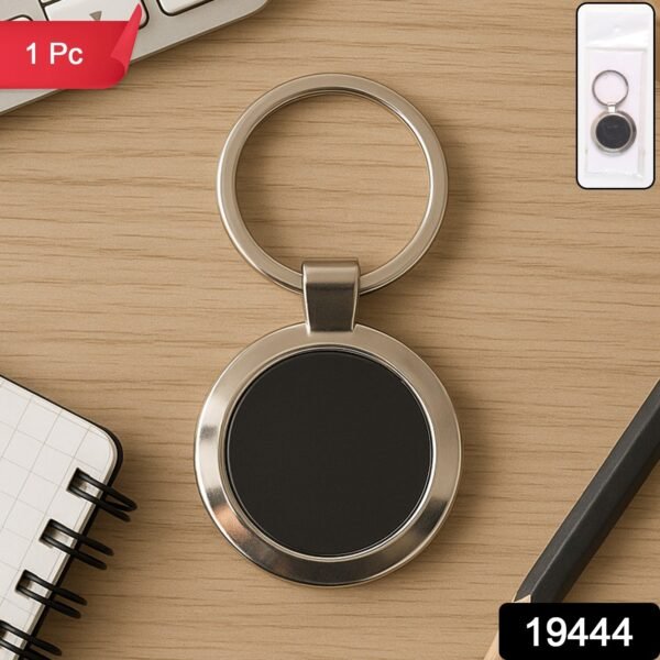 Round Metal Keychain – Durable Chrome Finish with Black Center