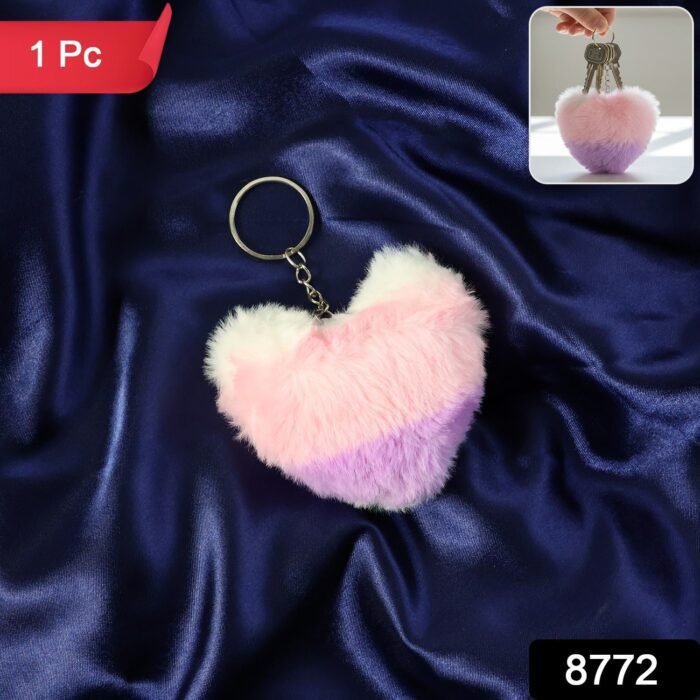 Plush Heart Keychain – Soft & Durable Pink Purple Accessory