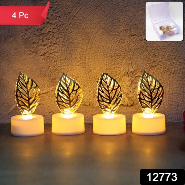 Golden Leaf LED Candles – Set of 4 Flameless Decorative Lights