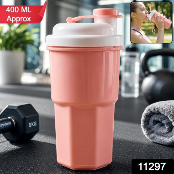 Sports Water Bottle 400ml Leakproof Flip Lid Shaker Tumbler for Gym