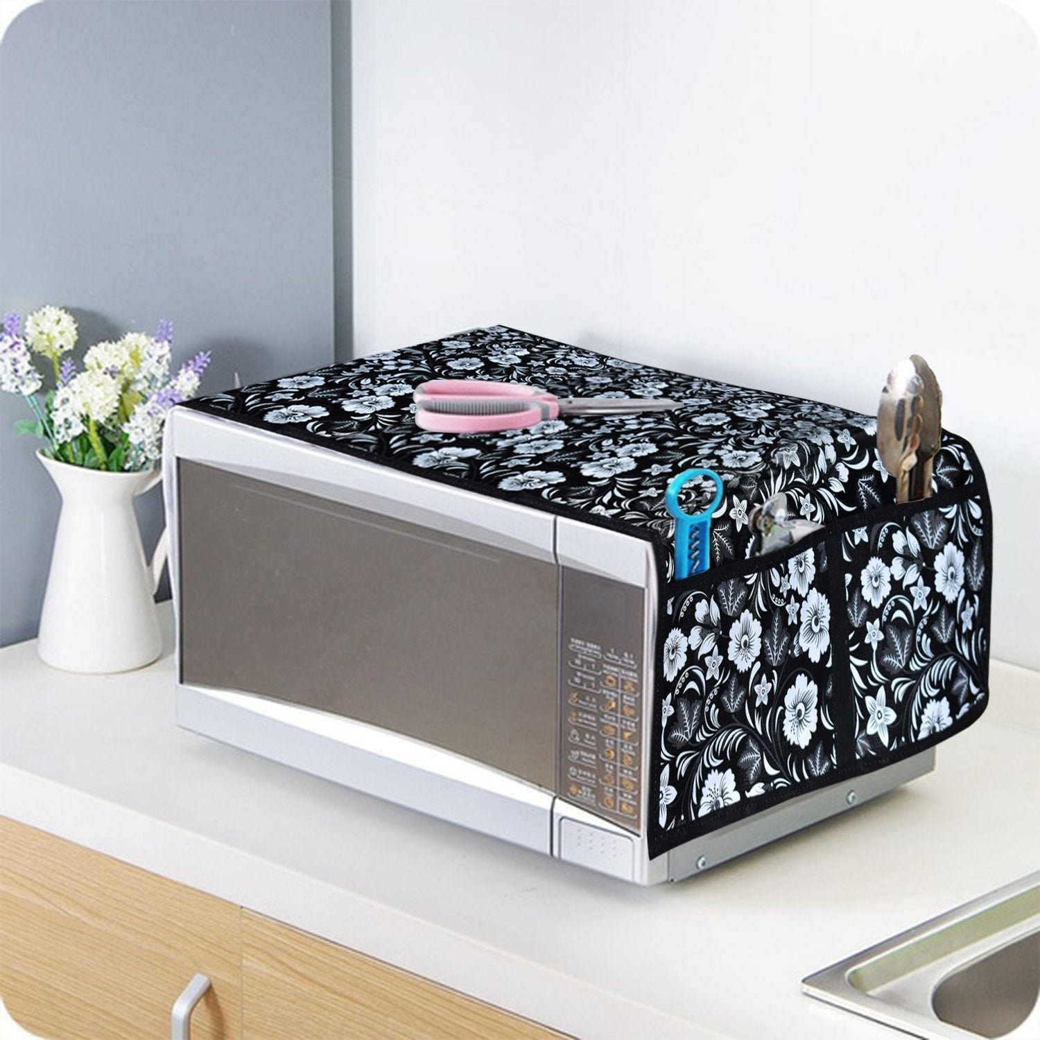 Microwave Oven Cover – Dust Protection with Utility Pockets | Tidy Table