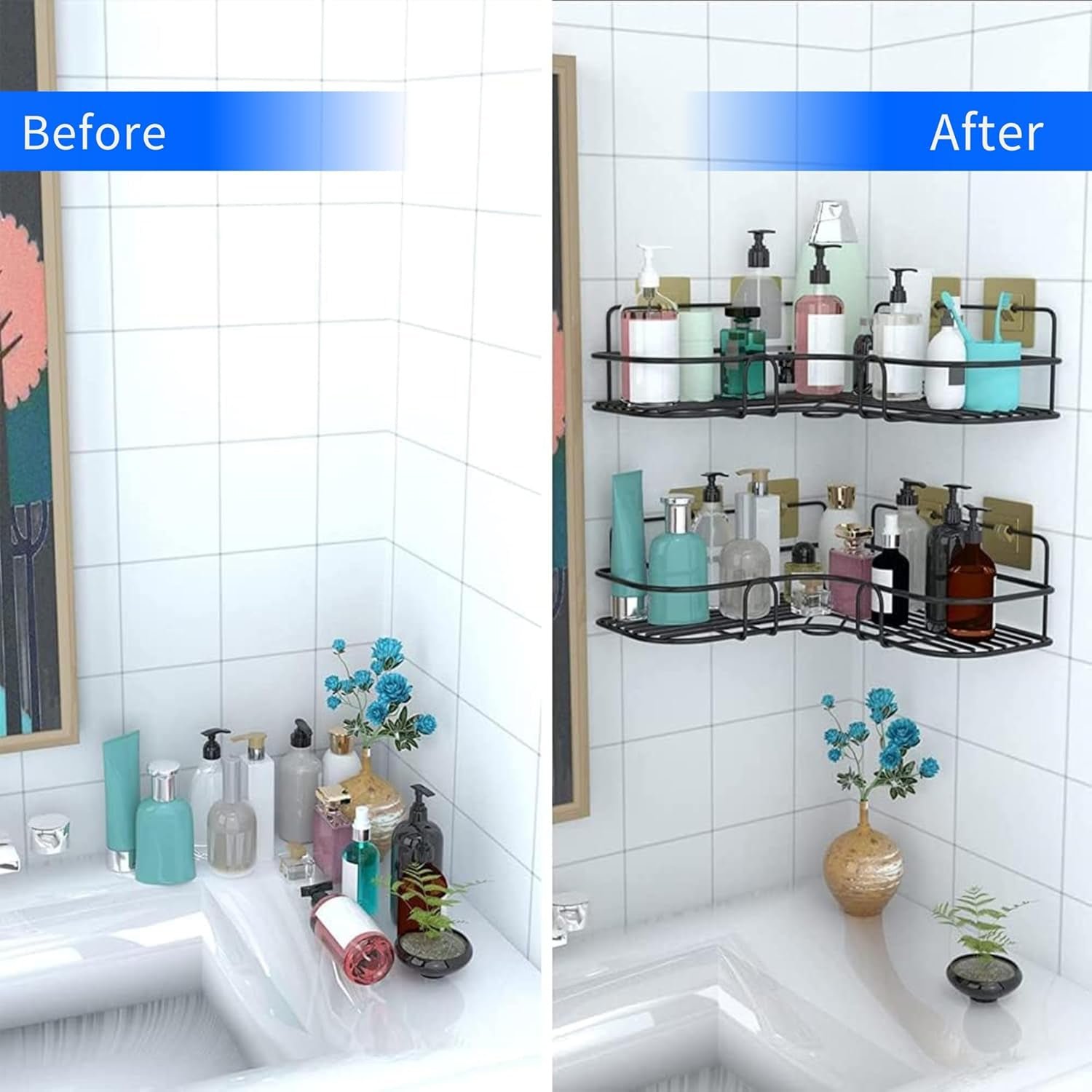 Metal Shower Shelf 2-Pack – Rustproof No-Drill Corner Organizer