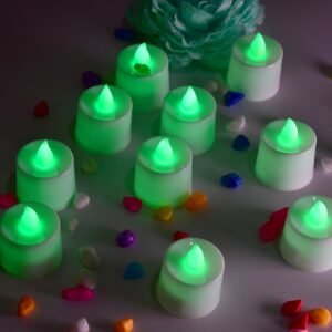 Green Flameless LED Tealights – Smokeless, Decorative | Styleva (Pack of 24)