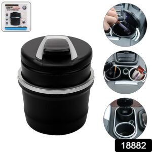 Car Ashtray with Lid & Blue LED Light – Portable Smokeless Design