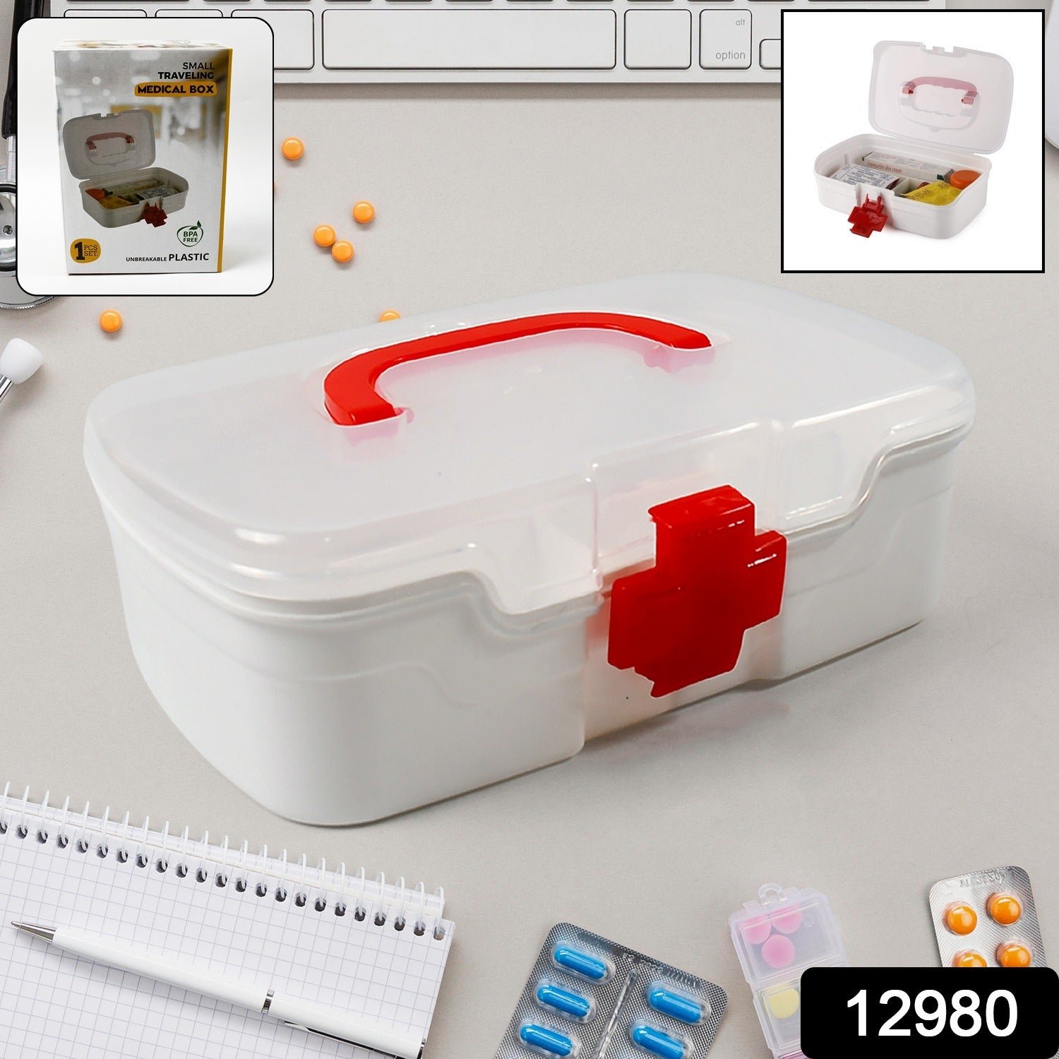 First Aid Box – 3-Compartment Portable Medicine Kit | Organivo