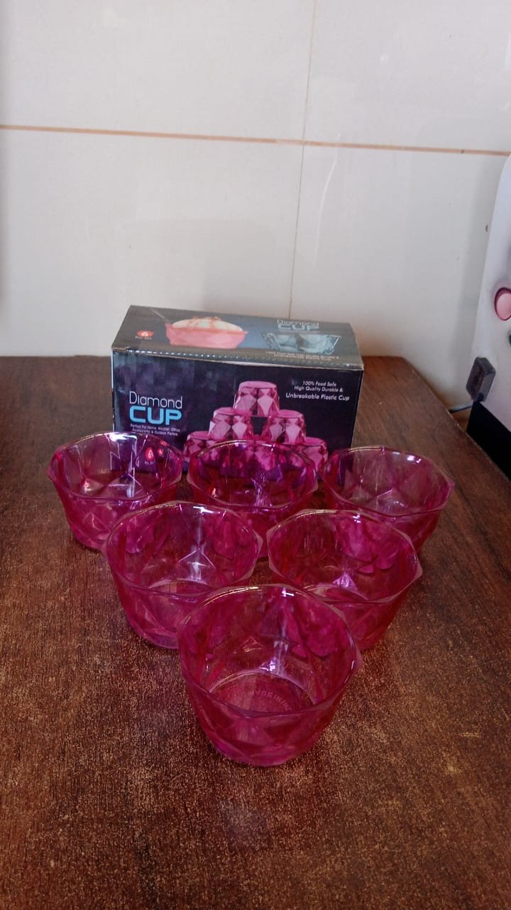 Diamond Shape Ice Cream Bowl Set – 6pc Plastic Dessert Bowls | Indo Glow