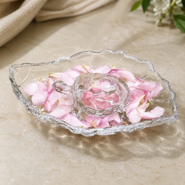 Crystal Glass Turtle with Plate Tray Set for Vastu and Home Decor (2 Pc Set)