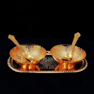 Gold Silver Plated Tray Set – Brass with Bowls & Spoons | Lunchie Bunchie