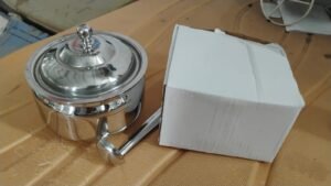 Stainless Steel Ghee Pot with Lid & Spoon – Mirror Finish
