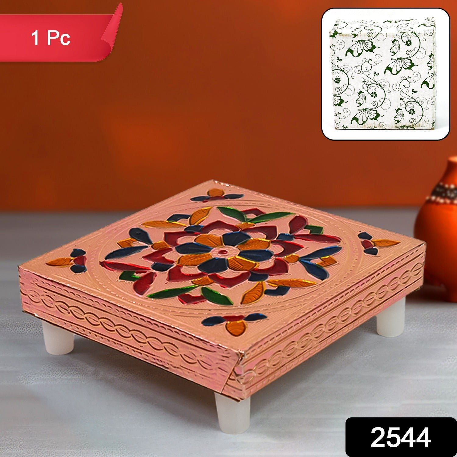 Meenakari Puja Chowki – Handcrafted Wooden Bajot Set | VoltDesk