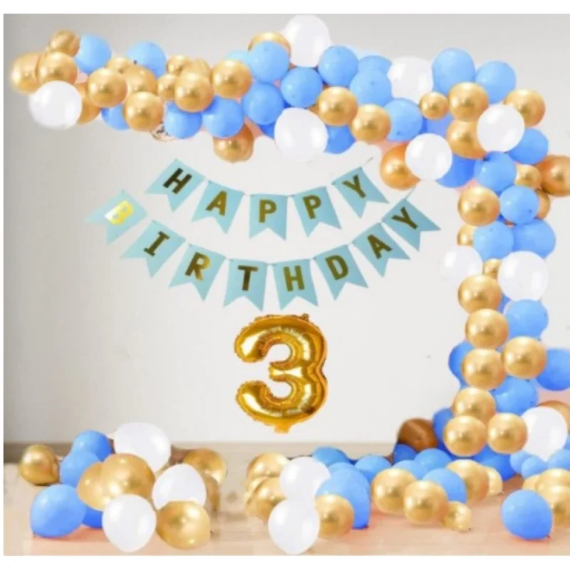 Generic 3Rd Year Decoration Kit For Boy And Girl With Banner And Balloons (Blue)