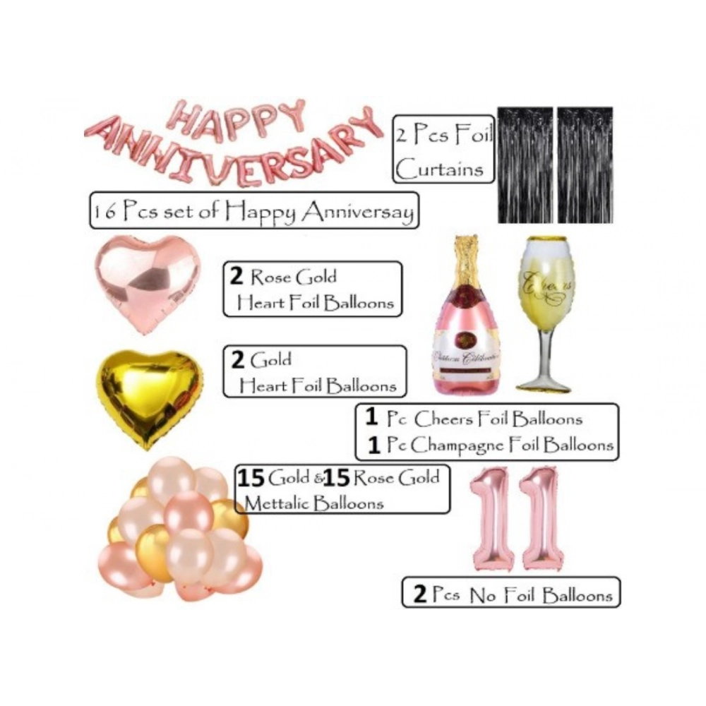 Generic 11Th Anniversary Rose Gold Foil Balloons With Happy Decoration Items Set (Rose Gold) - Image 3
