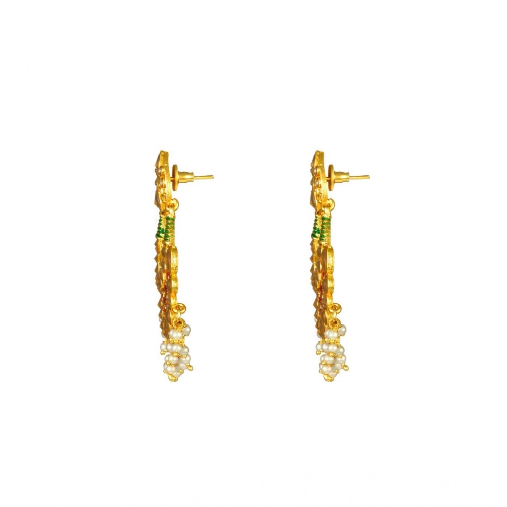Generic Women's Rose Gold Plated Alloy Kundan Earrings & Mangtikka (Red & Green) - Image 3