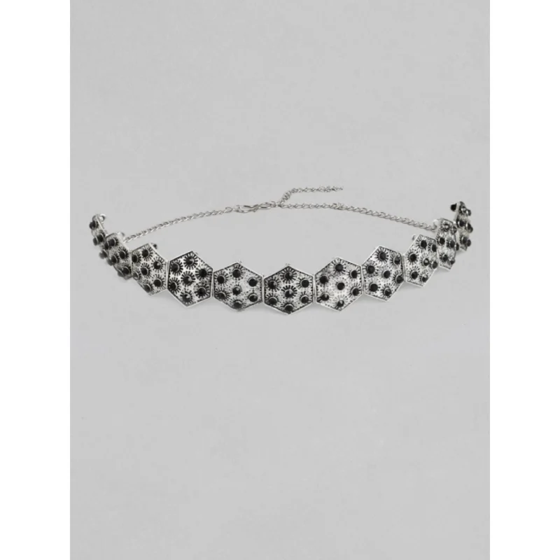Generic Women's Rose Gold Plated Alloy Choker (Silver & Black)