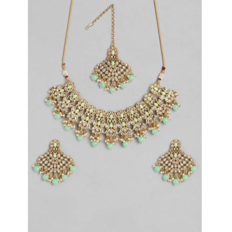 Generic Women's Rose Gold Plated Alloy Necklace & Earings Set (Light Green)
