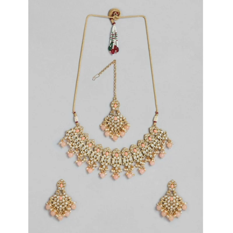 Generic Women's Rose Gold Plated Alloy Necklace & Earings Set (Pink)