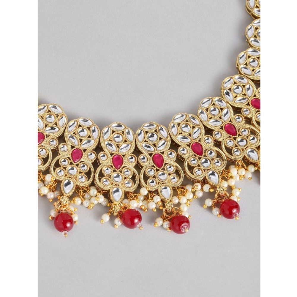 Generic Women's Rose Gold Plated Alloy Necklace & Earings Set (Red) - Image 4