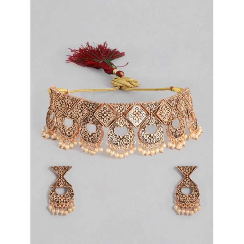 Generic Women's Rose Gold Plated Alloy Necklace & Earings Set (Gold)