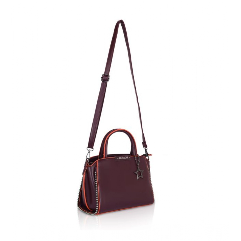 Women's Faux Leather Metal Beads Handbag (Wine Red) - Image 2