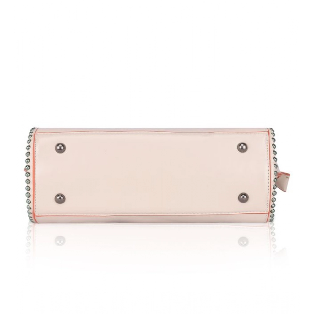 Women's Faux Leather Metal Beads Handbag (Pink) - Image 3