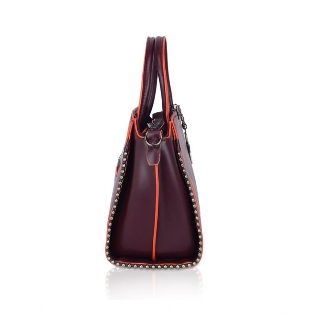 Women's Faux Leather Metal Beads Handbag (Wine Red) - Image 4